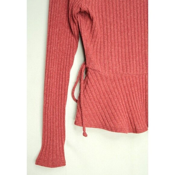 Sienna Sky Red Tunic Style Wrap Top Long Sleeves Ribbed Side Tie Womens XS EUC - Picture 9 of 11